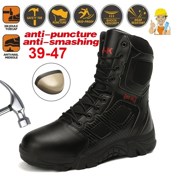 Mens Work Boots Waterproof Military Steel Toe Cap Army Combat Hiking Ankle Shoes 