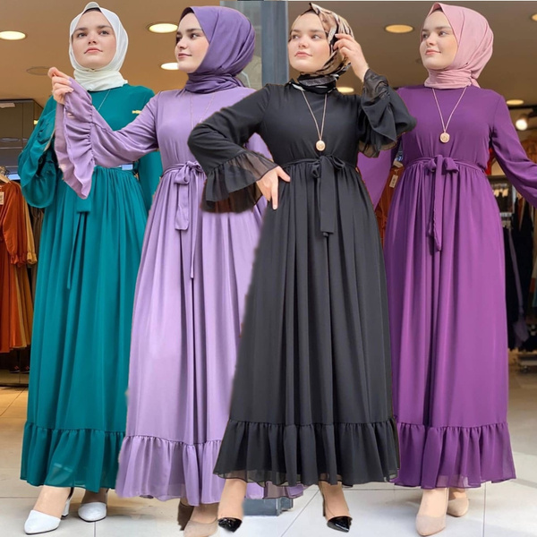 Abaya Dubai Party Dress Gown Muslim Islamic Women Ruffle Chiffon Abaya  Kaftan Turkish Robe Ramadan Clothing