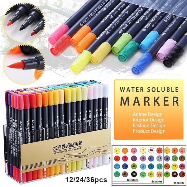 12/24/36pcs Watercolor Marker Set Dual Tip Brush Marker Pens