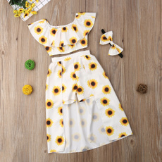 long skirt, Shorts, crop top, Sunflowers