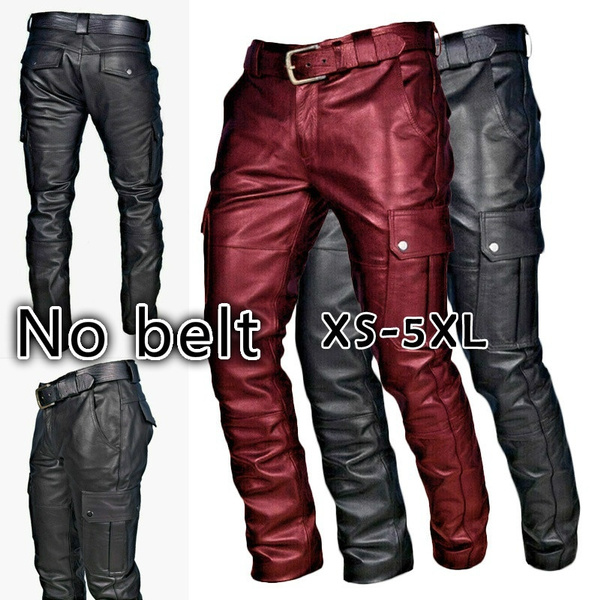 Men's Real Leather Cargo Pants Bikers Cargo Pockets Pants
