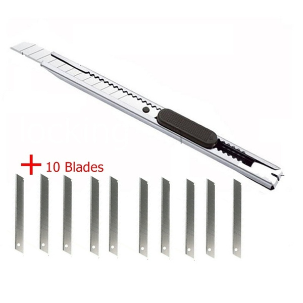 Stainless Steel Paper Cutter Retractable Utility Knife Slide Snap Off Craft Paper  Cutter Easy Carry Office School Supplies Crafts Tool ( with 10 Blades)