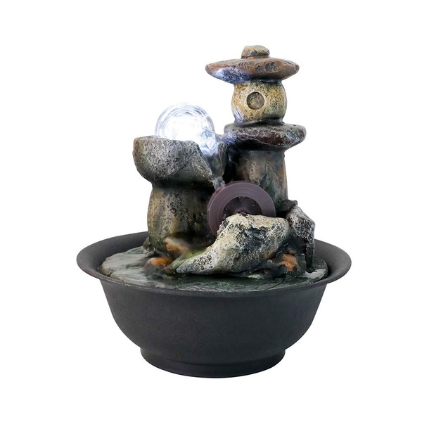 Little Waterwheel Tabletop Fountain 9 8 H Indoor Fountains And Waterfalls With Led Lights Ball Special Water For Stress Relief Surroundings Décor Wish Waterwheel Indoor Water Fountain, Small Desk Water Fountain