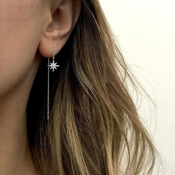 Sterling Silver Starburst Earrings, Sterling Silver Threader Earrings,  Chain Earrings, Chain Ear Threader, Star Earrings, Ear Thread