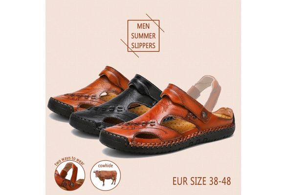 2020 New Fashion Men's Summer Casual Genuine Leather Slippers