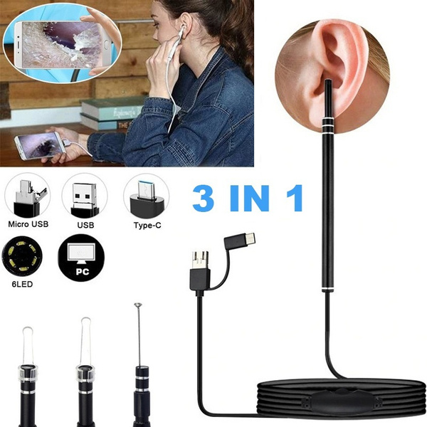 3 In 1 Multifunctional Waterproof Diy 5 5mm Ear Cleaning Endoscope With Adajustable 6 Led Light Hd Visual Nose Mouth Otoscope Wax Tool Support Android Windows Type C Micro Usb - Ear Wax Removal Tool Diy