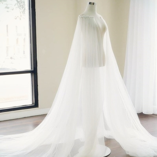 Wedding Cloak Bridal Capes Tulle White Ivory Jackets 3M Long Shawl Shoulder Veil 
