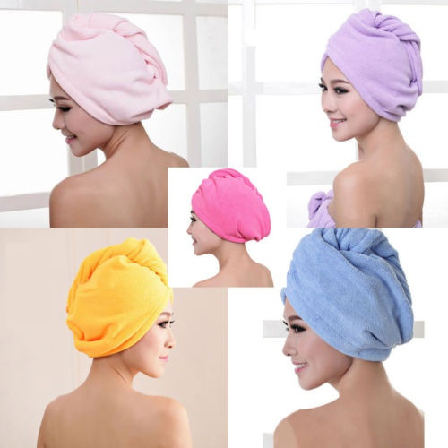 Quick Drying Hair Turban Twist Wrap Hair Towel Loop Button Shower Bath Cap Hat 