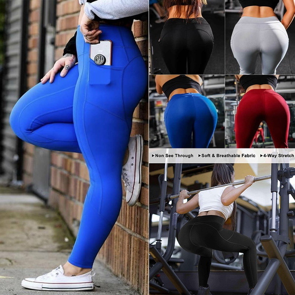 Women's Fashion Elastic Gym Tights Pockets Yoga Pants Shape Pants