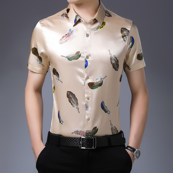 Mens Luxury Printed Silk Satin Shirt 