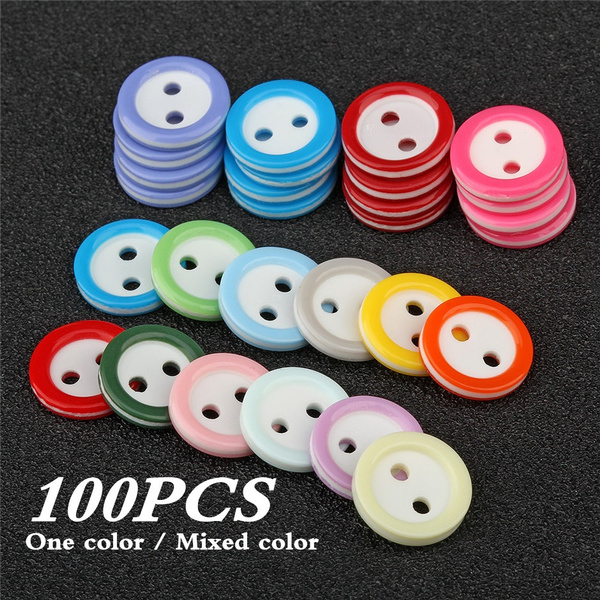 100Pcs Round Resin Buttons for Sewing Apparel DIY Craft Painting Arts Mixed Size 