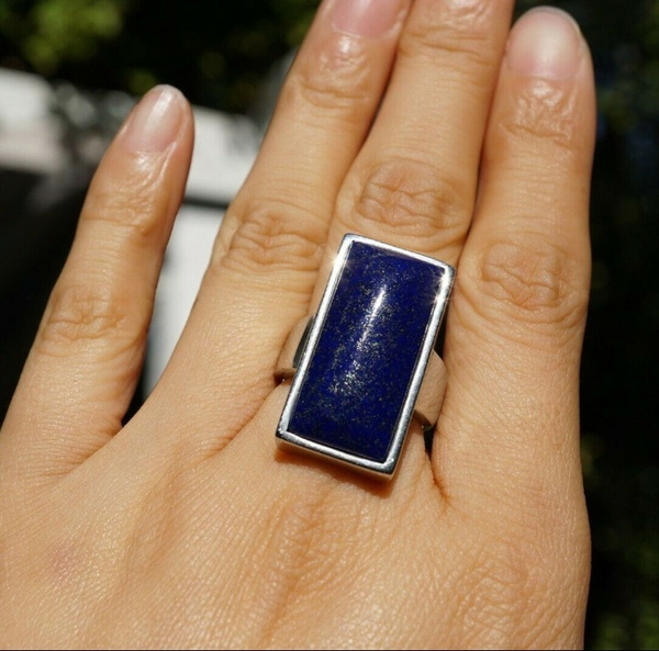 rectangular ring Women's ring stone lapis lazuli