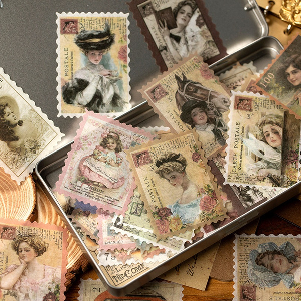 60pcs set retro plants washi stamp sticker diy scrapbooking travel journal decorative stationery stickers wish