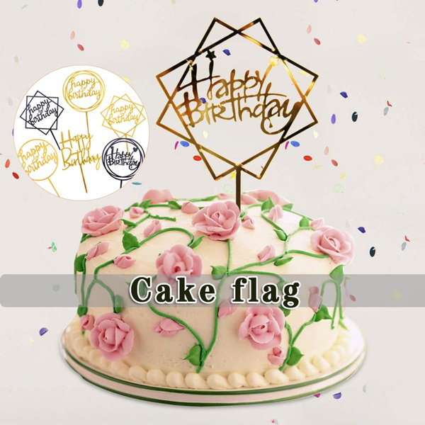 2Pcs Black Acrylic Hand Writing Happy Birthday Cake Topper Dessert