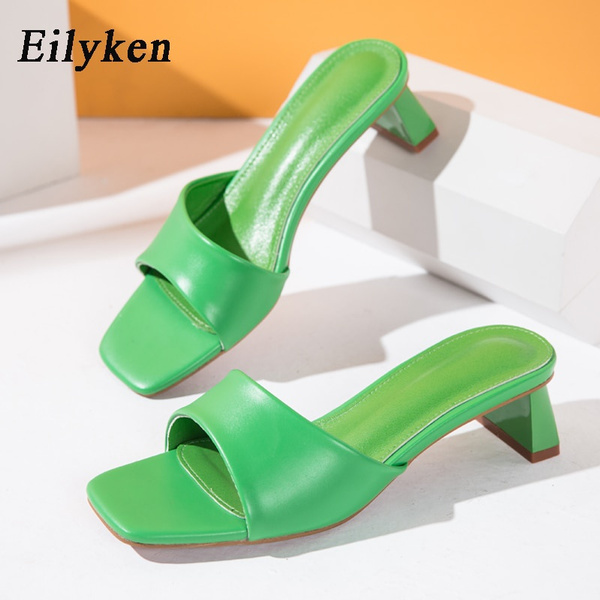Eilyken Zomer Vrouwen Slippers Slides Open Teen Lage Hoge Hakken Schoenen  Sandaal Vrouwelijke Strand Groen Wit Slippers Maat 41 42 | Wish