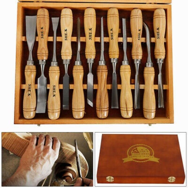 12 Pcs Woodworking Tools Professional Gouges Wood Carving Set Hand Chisel  Kit