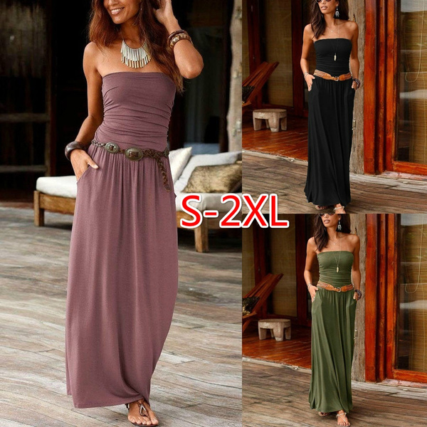 mauve colored long dress with tube top