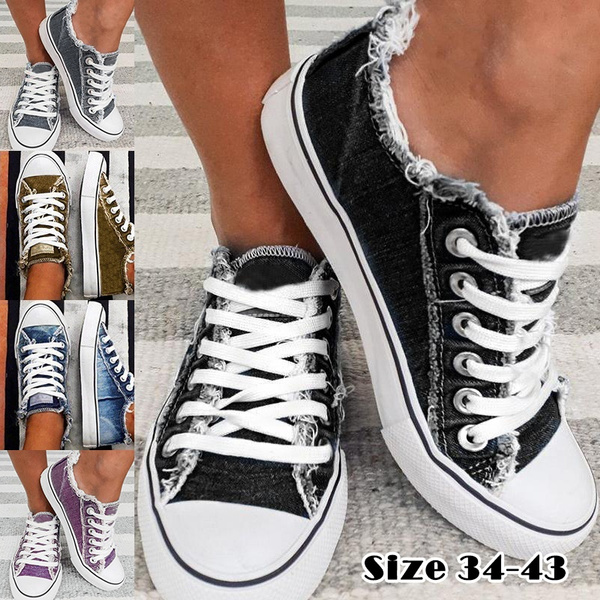 women's flats low top denim flat heel flats sneakers