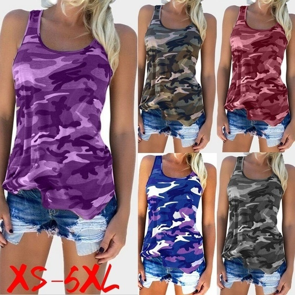 Casual Tank Tops For Women Camouflage Sleeveless Tops Vest O Neck