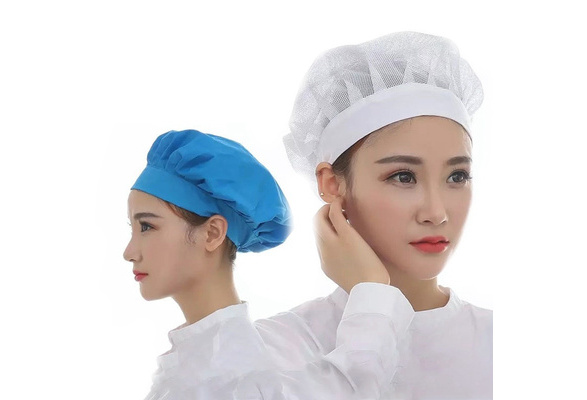 3 X WHITE CHEF RESTAURANT FOOD PREP CANTEEN SHOP HAT WITH FITTED HAIR MESH NET 