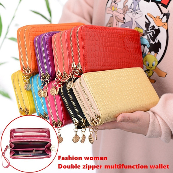 Women Wallet Double Zipper Long Clutch Wallets Large Capacity Card Holder  Purse