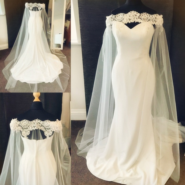 3M White Ivory Lace Applique Tulle Bridal Wedding Veils Cloak Shrug Wraps Custom 
