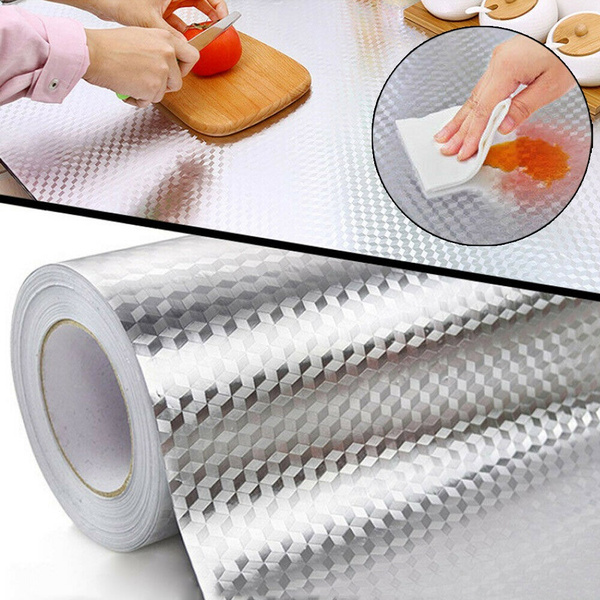 Oil-proof Self Adhesive Aluminum Foil Wall Sticker Kitchen Home Decor Waterproof
