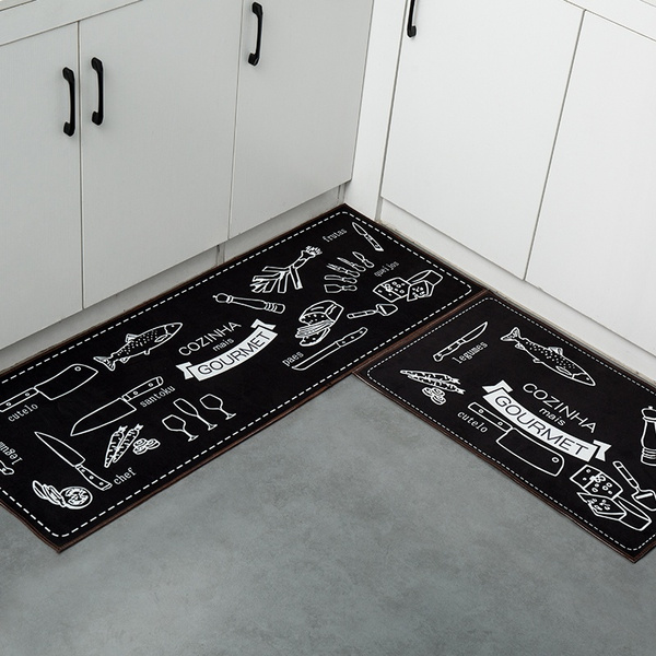 Household Non Slip Soft Carpet Kitchen Mat Black Fun Absorbent Mat Wish