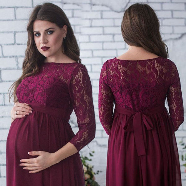 Womens Female Lace Maternity Photography Props Long Pregnancy Dress Clothes  For Pregnant Ladies Dresses