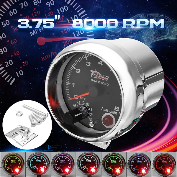 3.75'' Universal Car Tachometer Tacho Gauge Meter LED Shift Light 0-8000  RPM