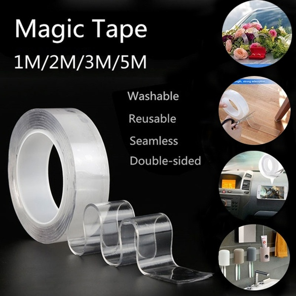 1m 2m 3m 5m Nano Magic Tape Double Sided Tape Transparent Notrace Reusable Waterproof Adhesive Tape Cleanable Home Wish