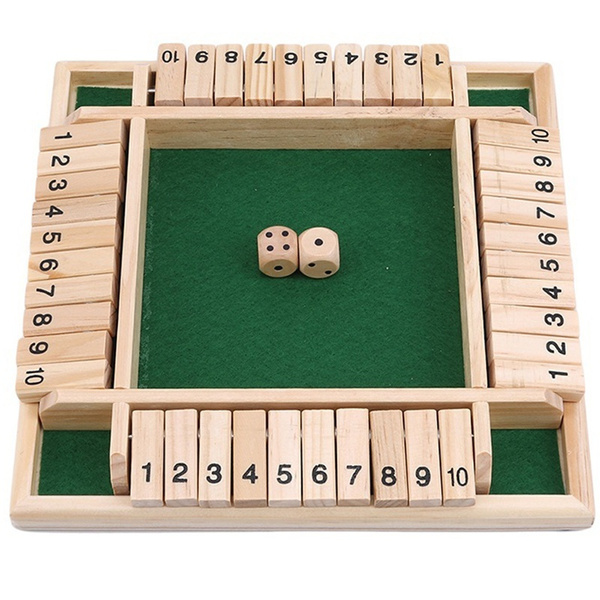 Wooden 4 Players Shut The Box Dice Game Tabletop Family Board Games Kids Fun 