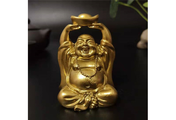 1 Pc Golden Laughing Buddha Statue Ornaments Money Maitreya Buddhas Sculpture Fi 