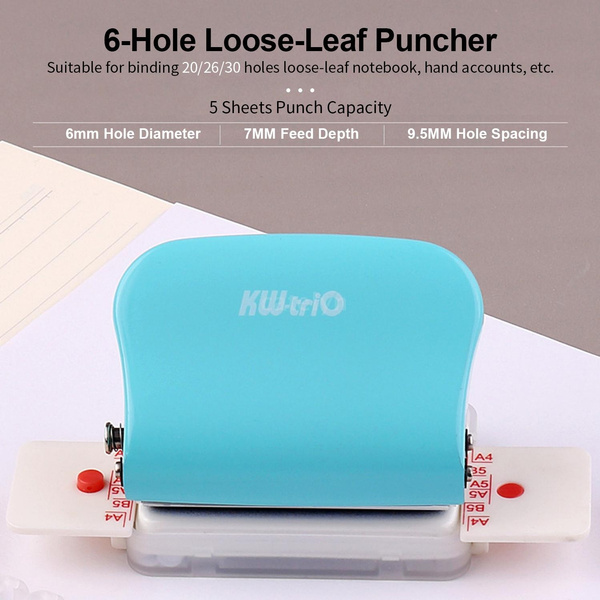 KW-trio 6-Hole Paper Punch Handheld Metal Hole Puncher 5 Sheet Capacity 6mm  for A4 A5 B5 Notebook Scrapbook Diary Planner