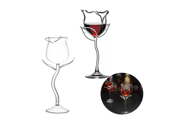 Creatives Rose Flower Goblet Glass for Home Party Rose Wine Glass Set,Rose Flower Shape Wine Glass Red Wine Glasses 