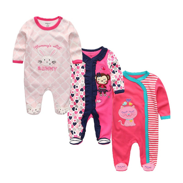 3 piezas moda recién nacido manga larga dibujos animados bebé niño niña  mamelucos algodón suave bebé niño niña ropa | Wish