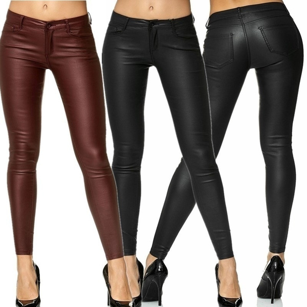 Buy QUECY® Women's Faux Leather Pants High Waist Slim Fit Zipper Down  Office Lady Skin Skinny Trousers |Black |L at Amazon.in