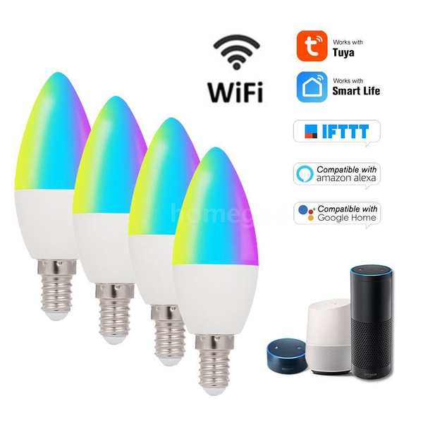 Works with Alexa and Google Home 5W Smart WiFi Candle Bulb E14/SES C/W RGB 