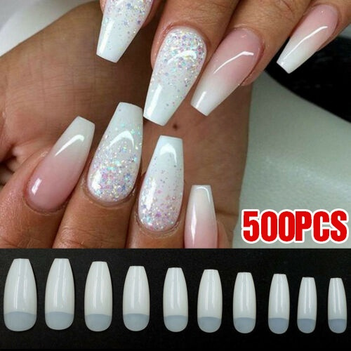 500 Pcs Long Ballerina Coffin Shape Half Cover False Nail Acrylic Nails Tip Wish