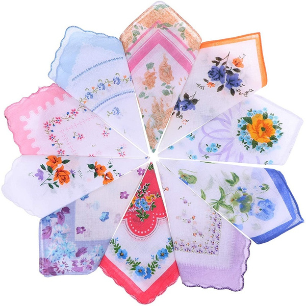 1/2/5 Pcs Women Flower Handkerchiefs Vintage Floral Print Cotton Ladies  Hankies