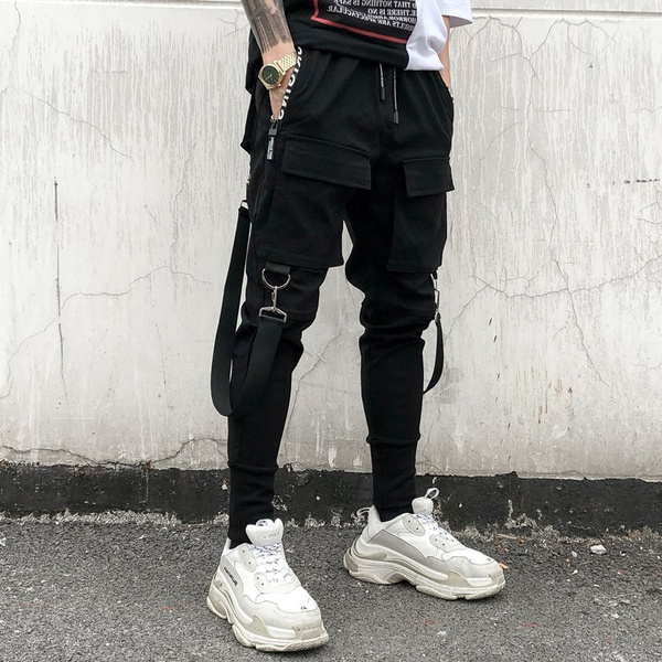 Mens Hip Hop Cargo Joggers Pants With Ribbons, Black Cotton Elastic Waist  Streetwear Trousers From Jiehao, $19.63 | DHgate.Com