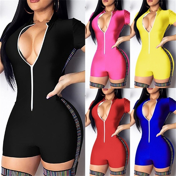 2020 Summer Bodycon Rompers Womens Slim Fit Jumpsuit Chest Zipper