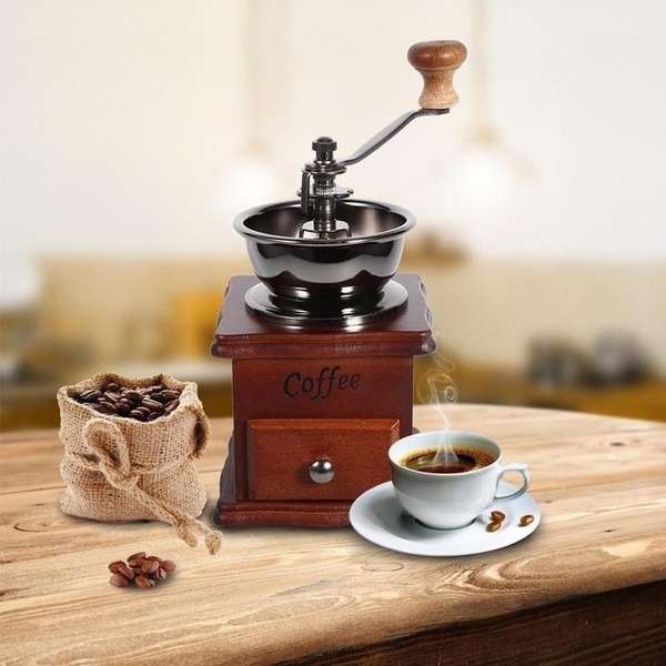 Manual Coffee Grinder, Ddsky Manual Coffee Bean Grinder Vintage Antique Wooden Hand Grinder Coffee Mill Coffee Grinder Roller