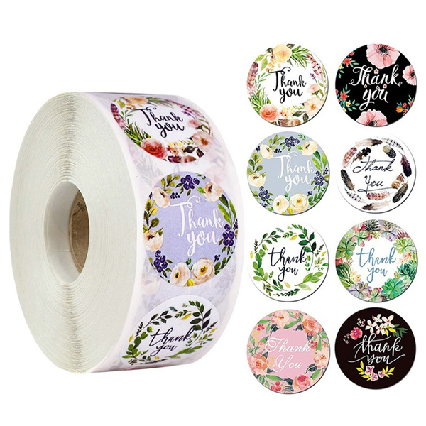 100pcs/roll round floral thank you stickers scrapbooking for package seal  labels custom sticker decoration wedding sticker