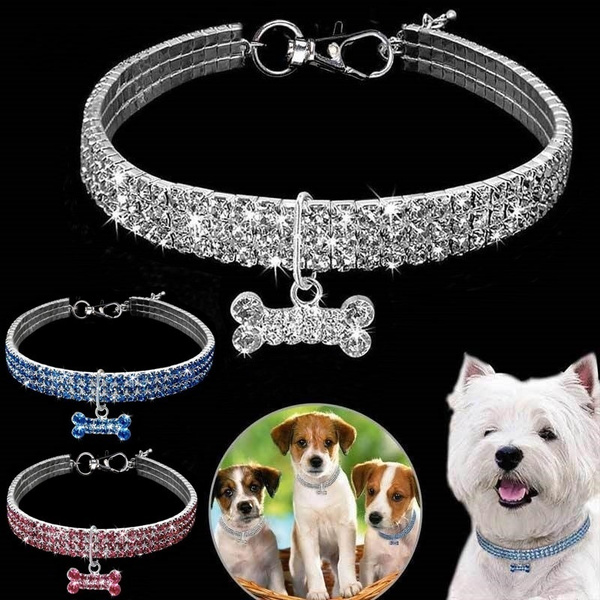 3 Colors Rhinestone Stretch Pet Collar Necklace Dog Leash Crystal