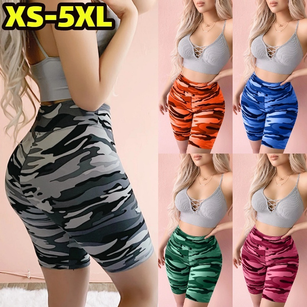 5 Colors Fashion Women Casual Camo Biker Shorts Lady Workout Gym Fitness Cropped  Leggings High Waist Camouflage Tights Short Pants Plus Size