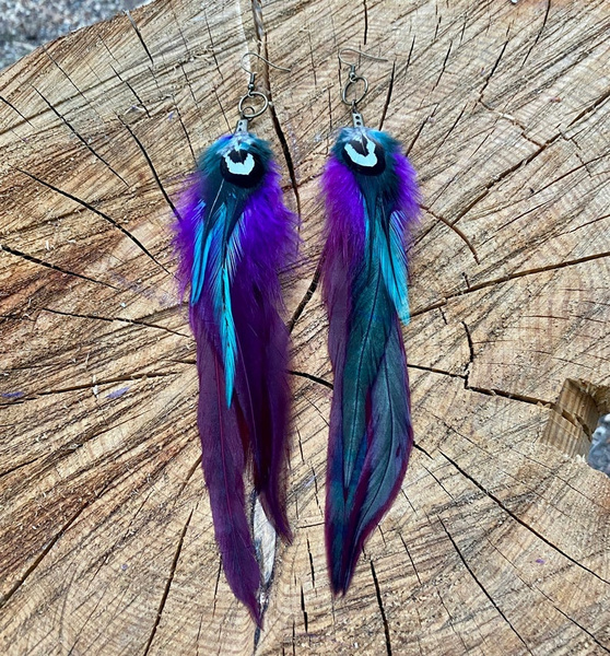 purple feather earrings