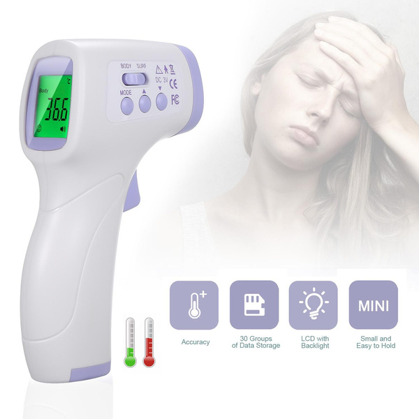 Non-Contact Body IR Thermometer with 3 Color Alarm Backlight Display