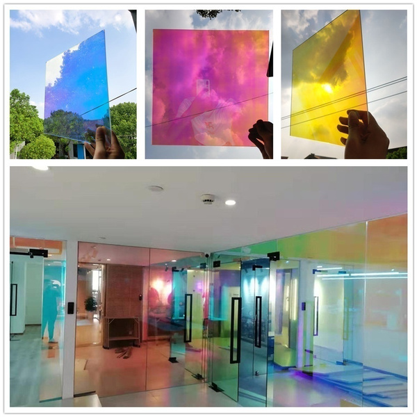 35cmx400cm Window Film Rainbow Iridescent Film Holographic Vinyl  Self-Adhesive Solar Film for Residential