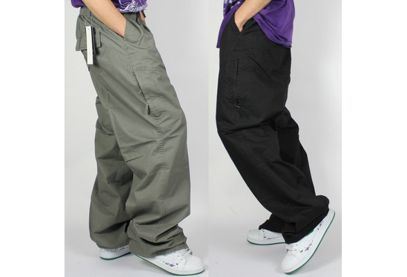 Men Loose Cargo Pants Combat Baggy Fishing Trousers Elastic Waist Work Wear